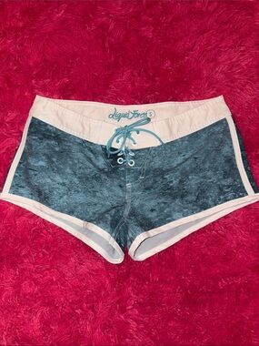 Women's Blue Lace-Up Athletic Swim Shorts with White Trim